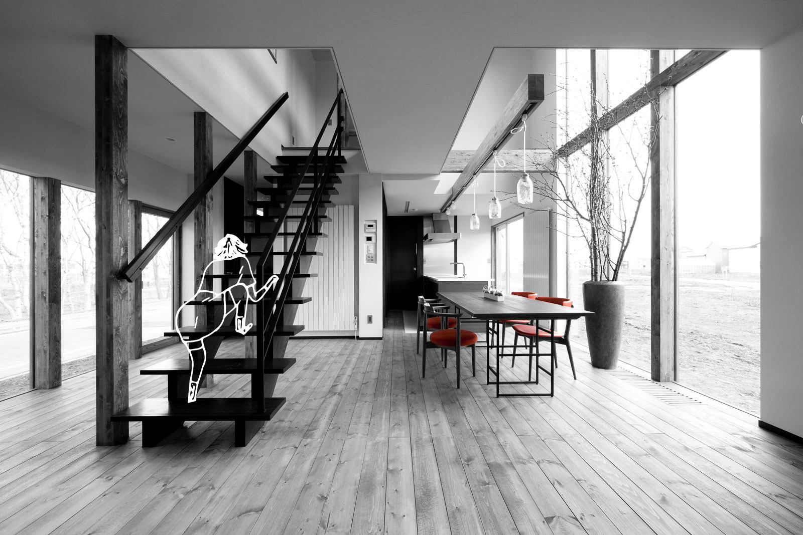 アートホームの苫小牧市の注文住宅施工事例「ろくめんそうの家」リビング・ダイニング